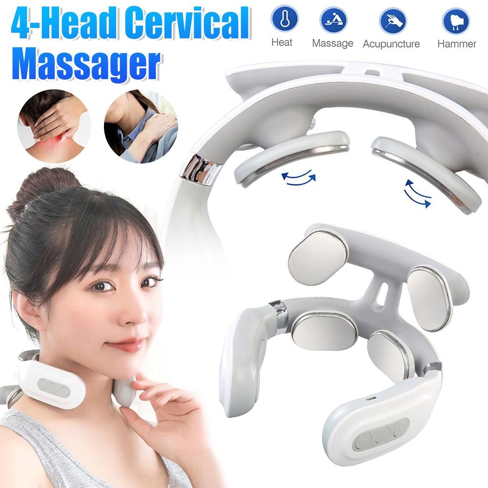 Intelligenter Nackenmassagegerät 4-Kopf-Kneten TENS-Impuls mit Wärmetherapie, USB-wiederaufladbar Smart Cervical Relax für Schulter & Nacken, Unisex 6 Modi