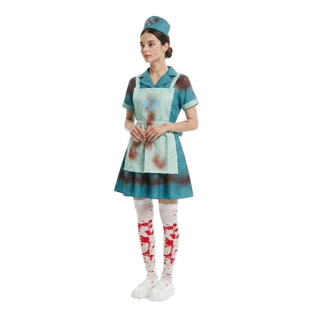 Adult Halloween Nurse Costume Set Includes Dress Apron and Cap Suitable for Role Play and Themed Events Party Outfit