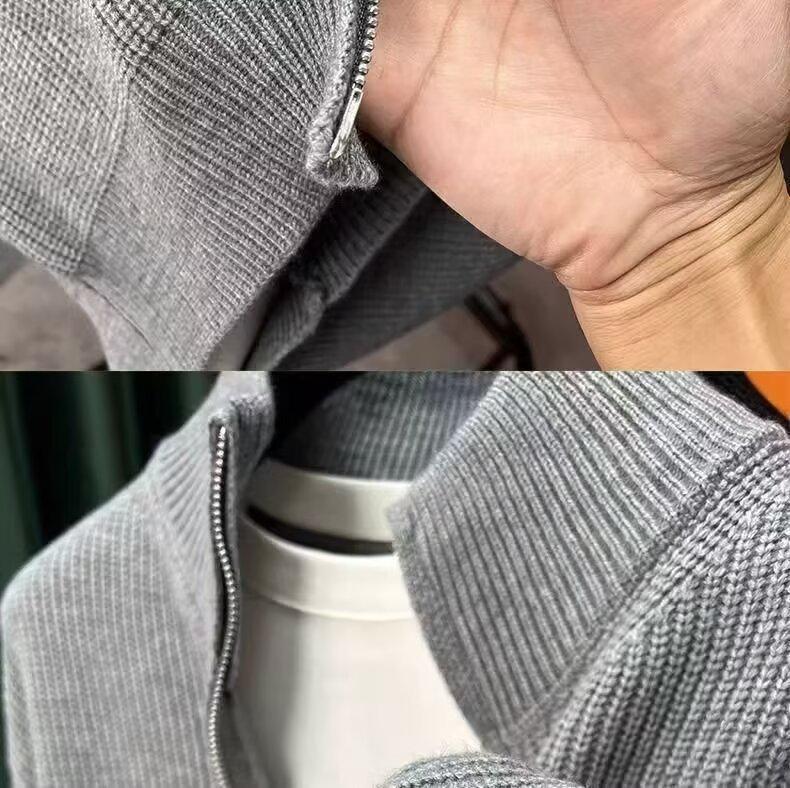Men's Slim Fit Zip-Up Cardigan - Autumn Knit Sweater with Half-High Collar