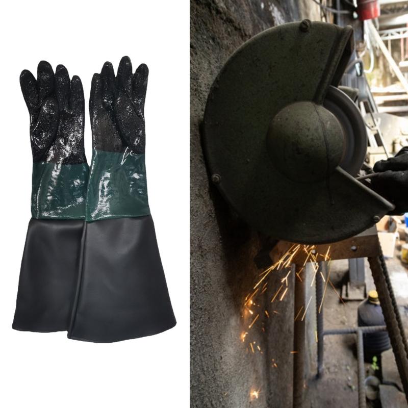 1 Pair Protective Sandblasting Gloves 25.6Inch Long PVC and Cotton Lined Safety Work Gloves for Sandblast Cabinet Use