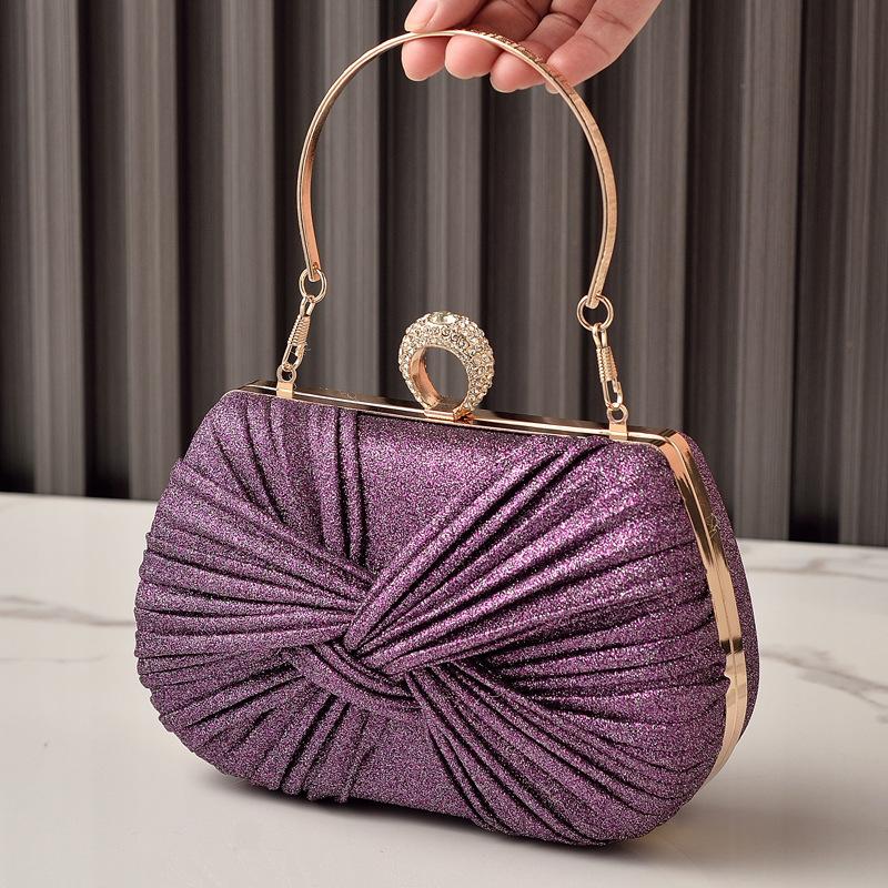 

Bow Party Clutch Bag, Pleated Evening Dress Handbag for Women, Wedding Bride Prom Wedding Banquet Reception Evening Purse 18-6-11.5cm фиолетовый