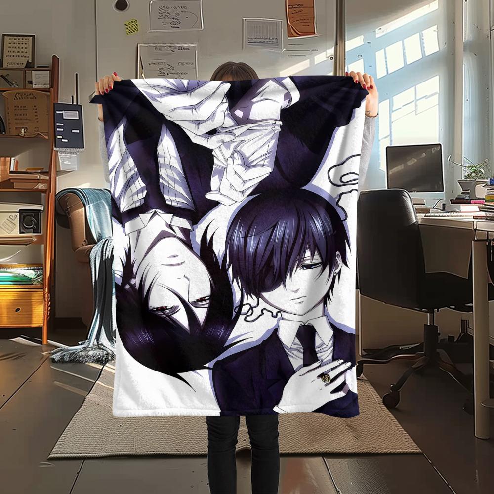 1PC Black Butler Print Flannel Blanket, High quality All Seasons, Home Decor, Warmth and Comfort, Perfect for Christmas Gifts