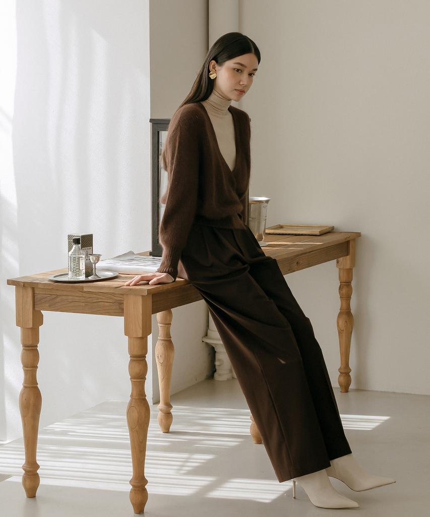 Meibeoyu Flat Pintuck Slacks _ Brown