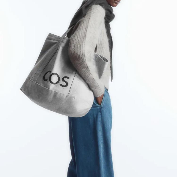 New COS Cotton Tote Bag, Shopping Bag, Canvas Bag, Shoulder Bag Regular Unisex Gray 1214024002
