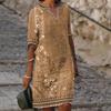 Spring and summer European and American Temu women's clothing new celebrity style printing casual V-neck dress