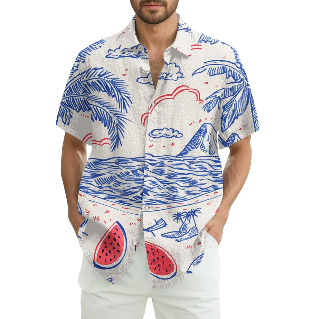 Men's Casual Fashion Printed Short-Sleeve Shirt