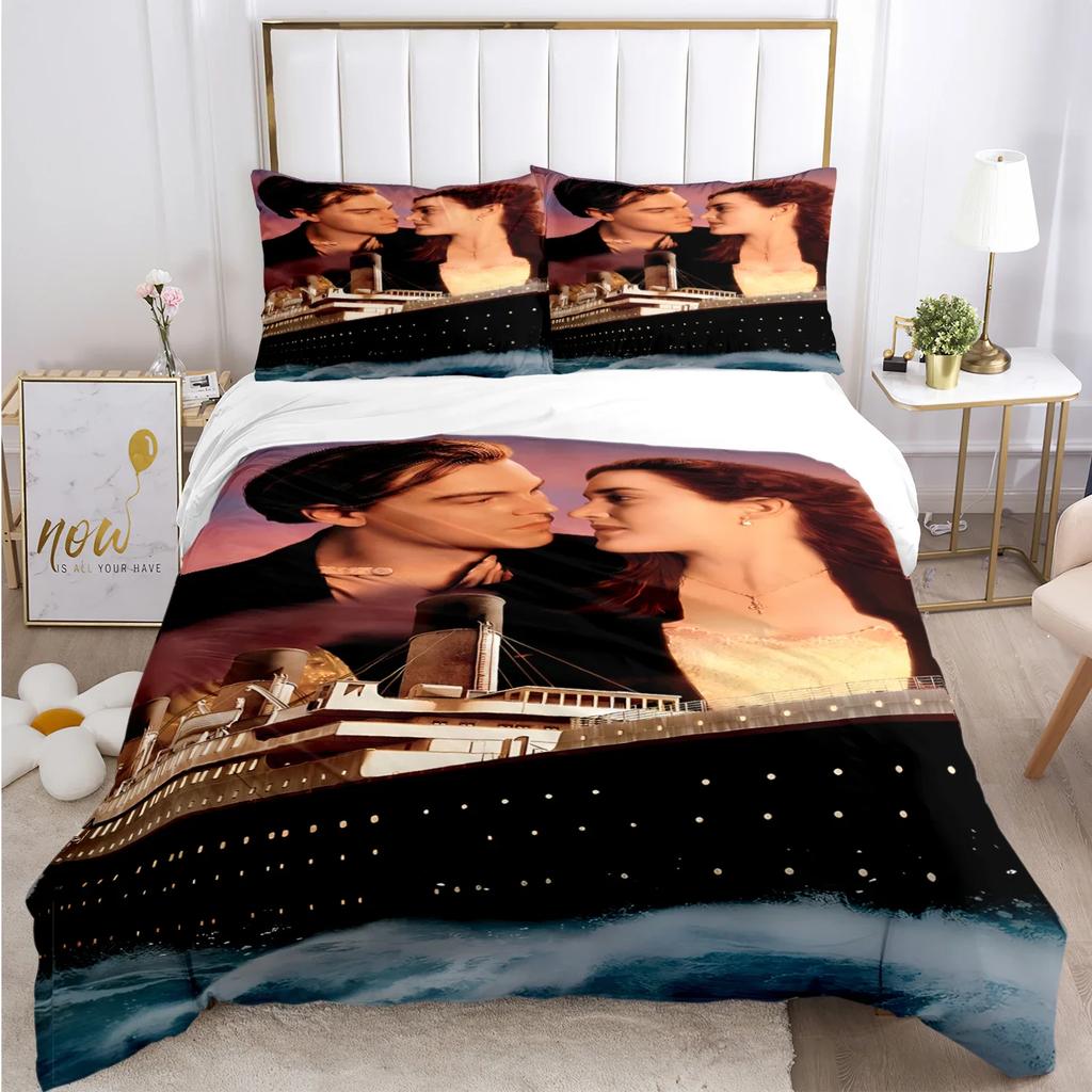 Titanic Romantic Love Duvet Cover Comforter Bedding Set Soft Quilt Cover and Pillowcases for Teens Boy Single/Double/Queen/King