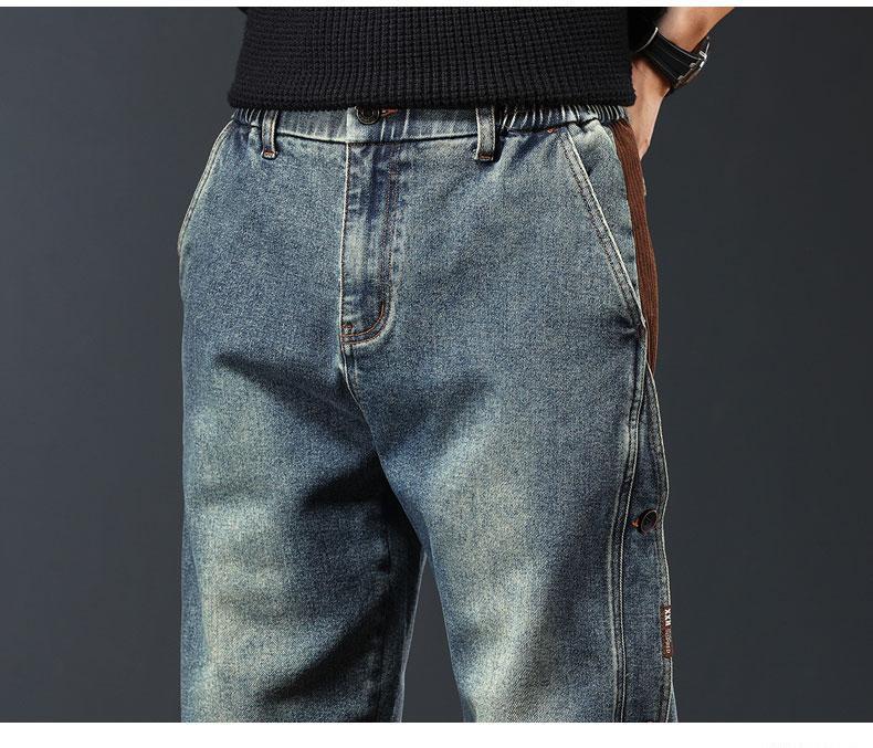 Męskie Grube Jeansy Robocze Patchworkowe - Luźne, Zakończone Ściągaczem, Modna Marka Streetwear, Spodnie Haremki