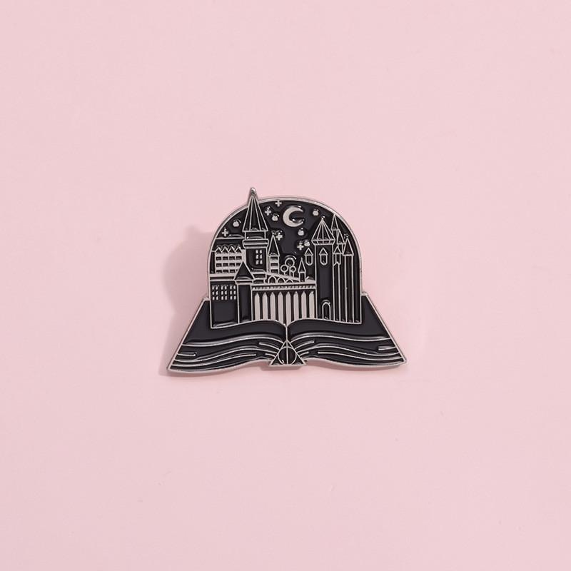 Intricate Style Cartoon Brooch With Enchanting Castle And Book Design For Fashion And Decoration Needs
