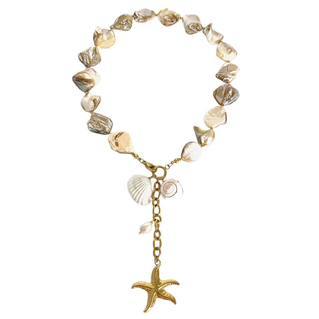 Shell Starfish Necklace Statement Necklace Starfish Pendant Necklace Exaggerated Neck Jewelry for Summer Beach Wear