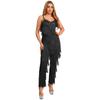 Women’s Ballroom Latin Bodysuit S-XXL Shiny Sequin Tiered Fringe Cami Jumpsuit Long Pants Unitard for Salsa Cha-Cha Tango Performance