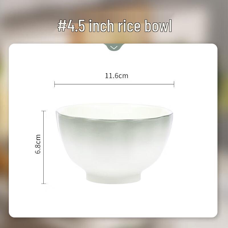 Premium Underglaze Ceramic Rice Bowl with Smoky Mist Green Design