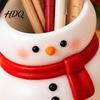 Holiday Home Decoration Cute Snowman Storage Container Durable Resin Makeup Brush Holder Entryway Key Tray Decorative Pen Holder for Office Tabletop