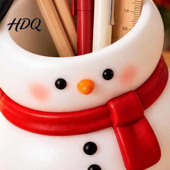 Holiday Home Decoration Cute Snowman Storage Container Durable Resin Makeup Brush Holder Entryway Key Tray Decorative Pen Holder for Office Tabletop