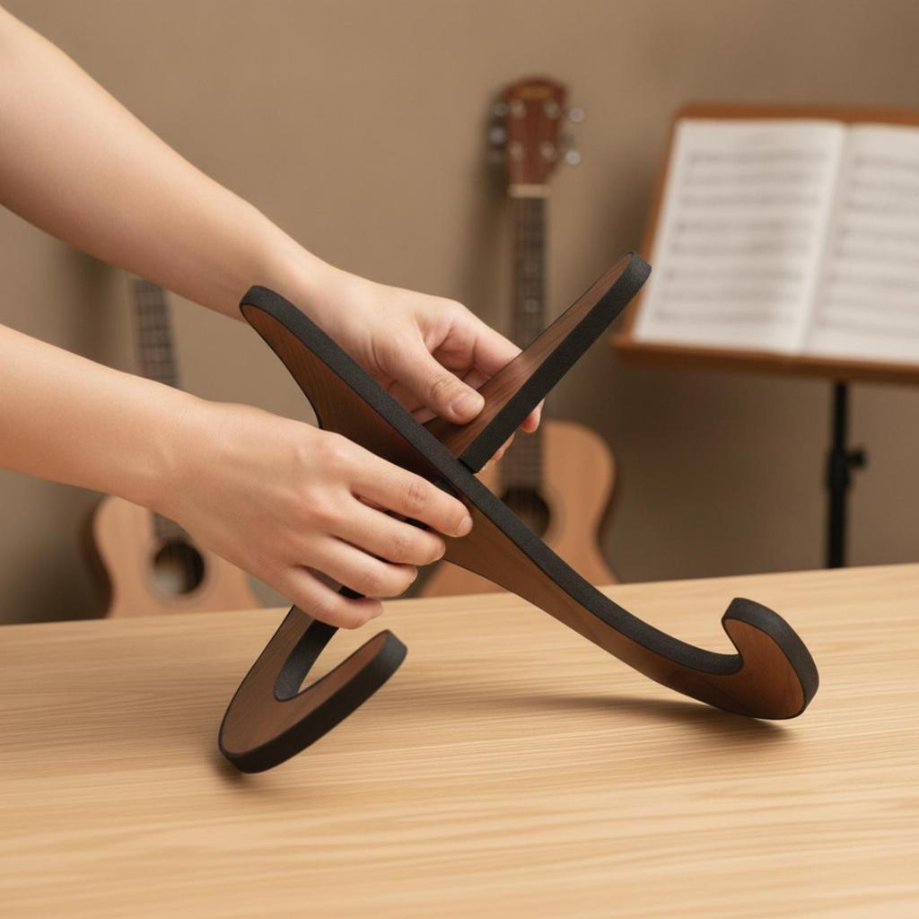 Ukulele Stand Padded Wooden with Curved Arms Stable for Home, Guitarists