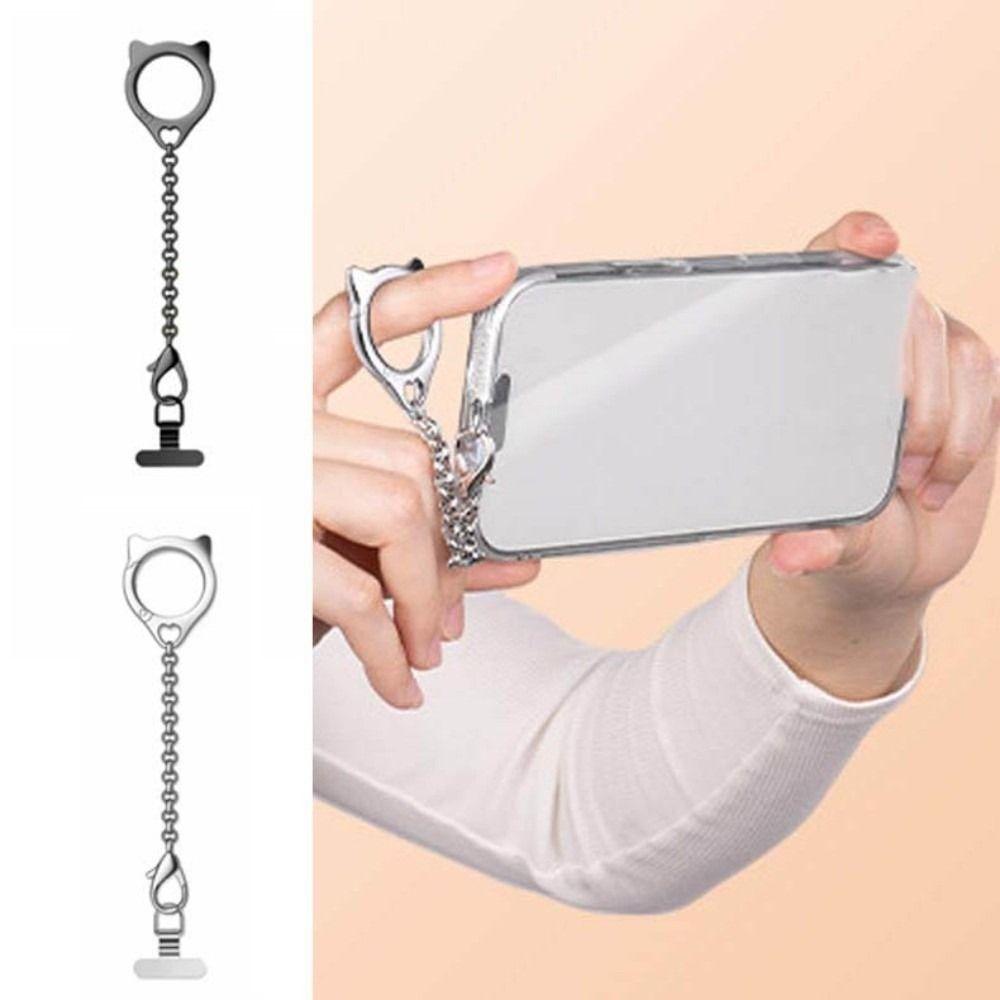Metal Chain Mobile Phone Hanging Rope Cat Head Mobile Phone Lanyard Cell Phone Strap  New Year Gift