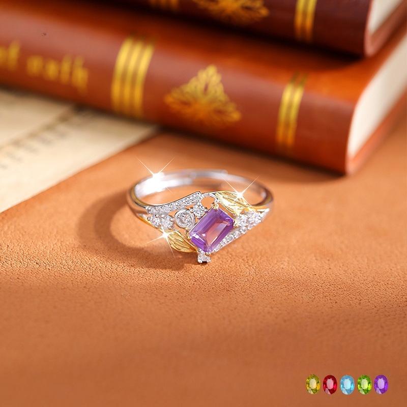S925 Sterling Silver Natural Stone Ring Women's Fashion Niche Design Sense Rectangular Stone Position 4 * 6mm Fashion Retro Jewelry Gift