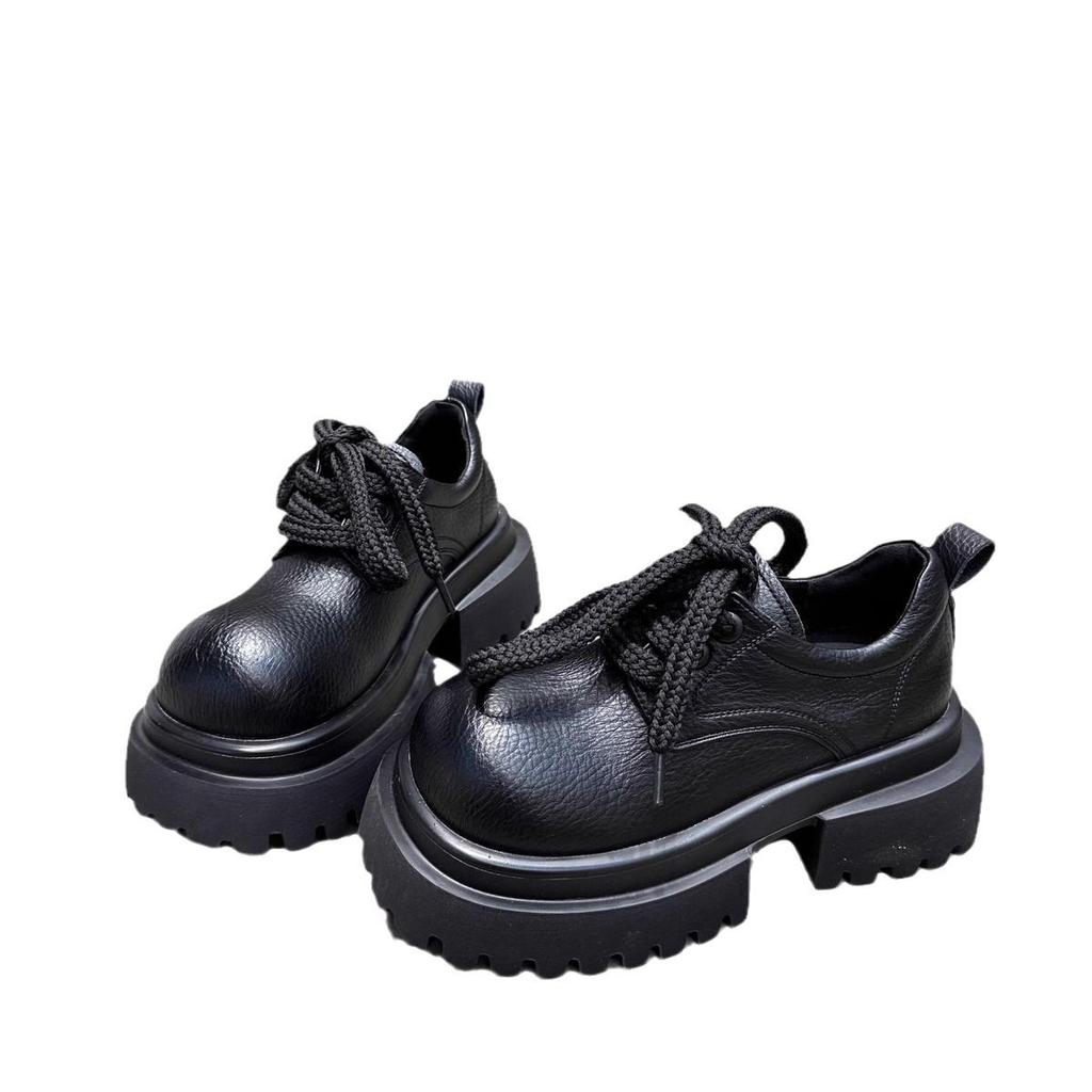 Boty na šněrování s tlustou podrážkou, s velkou špičkou, z malé kůže, nízké, jedny boty, dámské boty pro vysokoškoláky