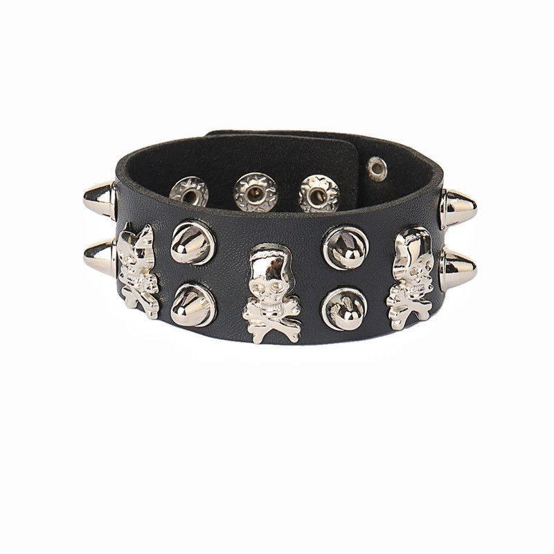 1Pc Fashion Punk Gothic Skull Rivets Dark Vintage Couple Leather PU Bracelet Couple Bracelet Bracelet