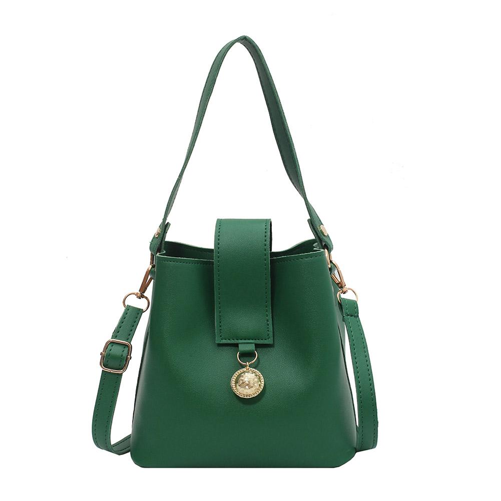 Buy Fashion Women Pure Color PU Leather Shoulder Bucket Bag Tophandle