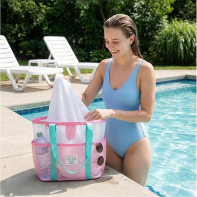 Pink Swimming Bag Large Capacity Vacation Beach Bag Portable Tote Mesh Sport Storage Bag Breathable Travel Toiletry Shower Bag