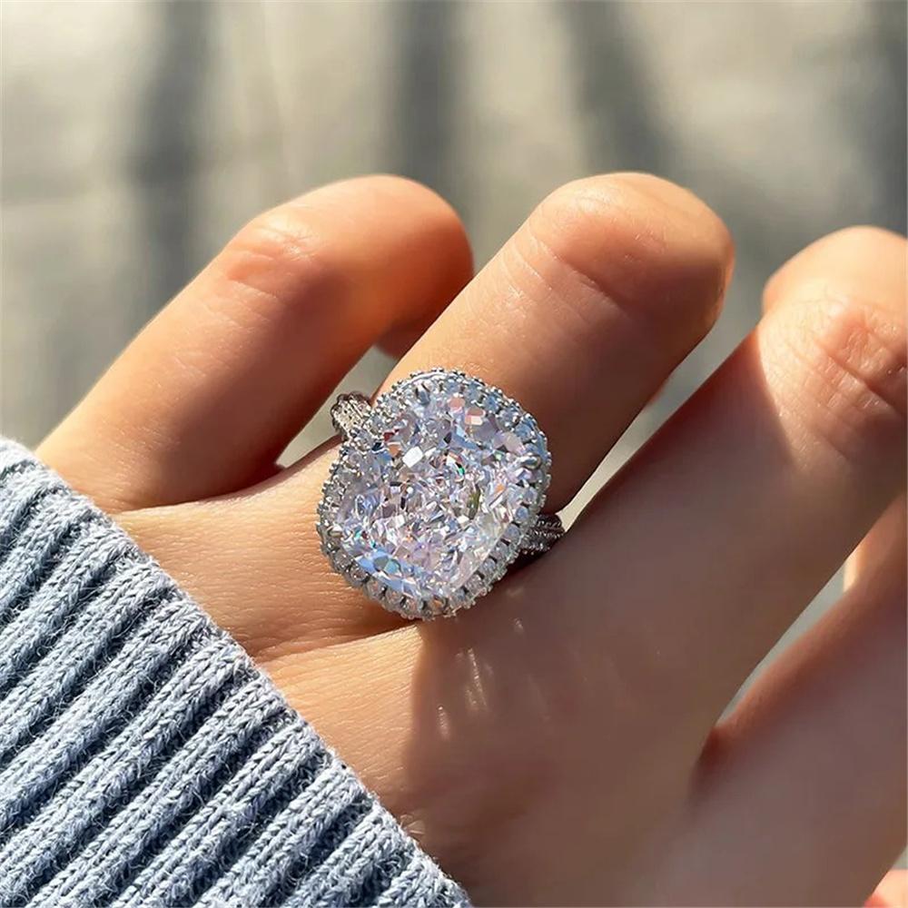 Luxury Female White Zircon Big Stone Engagement Ring Vintage Silver Color Wedding Jewelry For Women