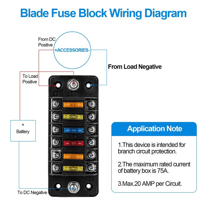 6-Way Car Fuse Holder With Negative Busbar 12V Blade Type Fuse Holder Atc/Ato Standard Fuse Box Label Sticker Waterproof Cover