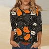 Women's Fashion Casual Three-quarter Sleeve Halloween Printed Round Neck Top