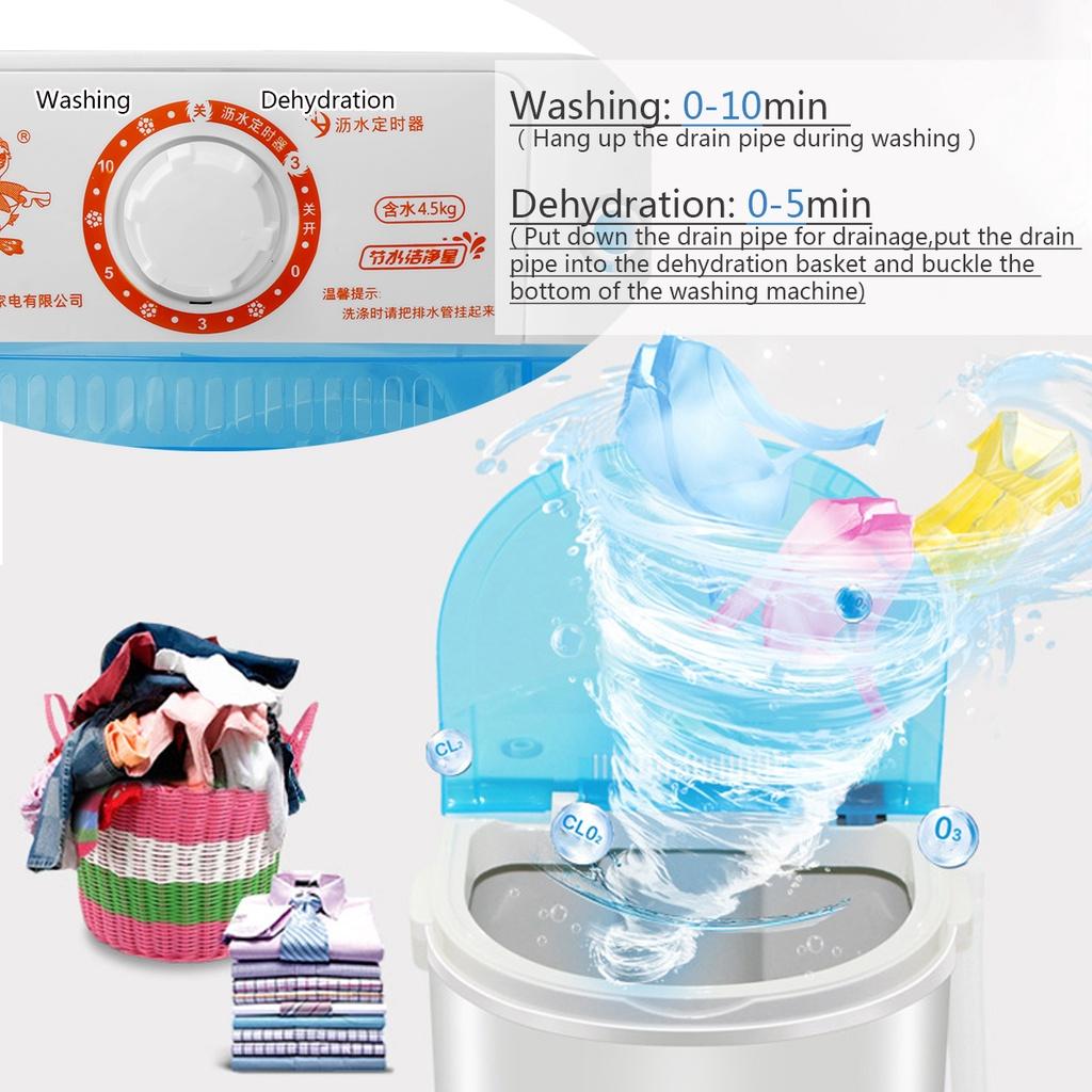 300W Mini Portable Clothes Washing Machine Capacity Small Washer Low Noise Automatic Single-Barrel Washer For Home/Dorm 4.5Kg