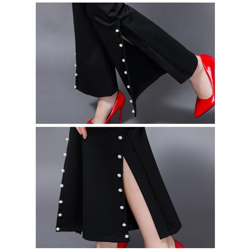 korean fashion 2022 summer high waist Women's beading split up Capris pants for women skinny flare pants woman trousers  black