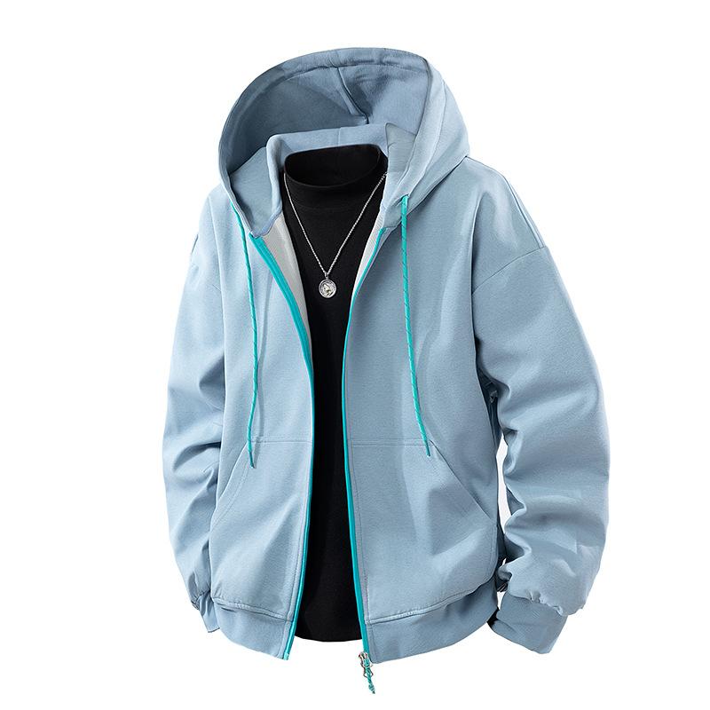 Spring and Autumn New Hooded Sweater Cardigan Contrasting Color Sports Casual Fashion Versatile Jacket