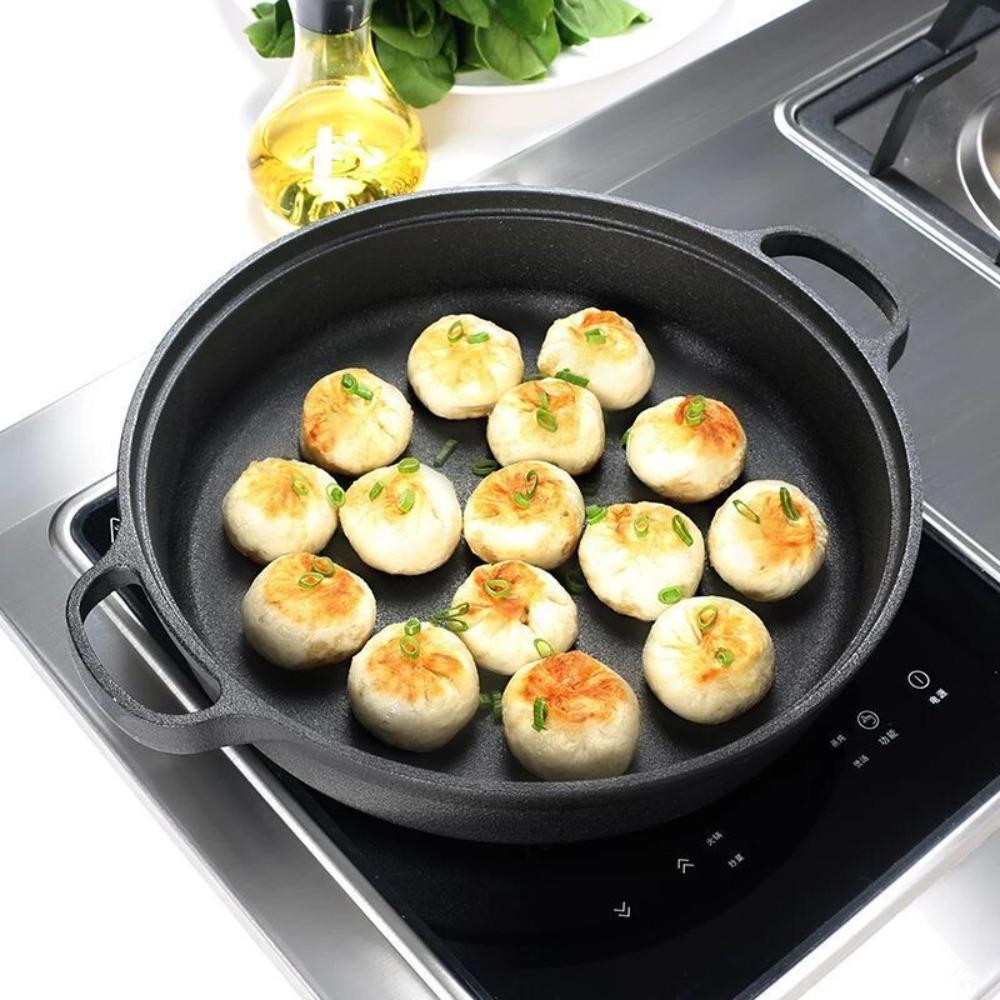 Non-Stick Cast Iron Skillet Flat Bottomed Wok Durable Stir-fry Pan  Induction Cooker