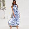 Sexy Neck-mounted Dot Beach Dress For Holiday Summer Casual Sleeveless Floral Printed Long Dress Women Fashion Robe Femme 25765