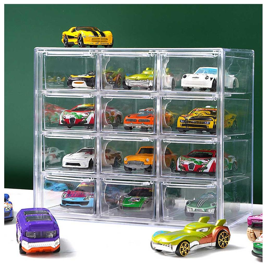Tomica Scale Miniature Car Storage Case with 12 Compartments and Holds 12 Transparent Storage Toy Car Accessory Nail Contact Hair Small Item Desktop