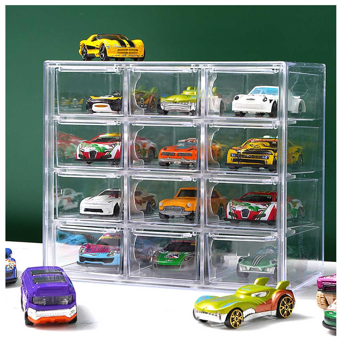 

Tomica Scale Miniature Car Storage Case with 12 Compartments and Holds 12 Transparent Storage Toy Car Accessory Nail Contact Hair Small Item Desktop серый