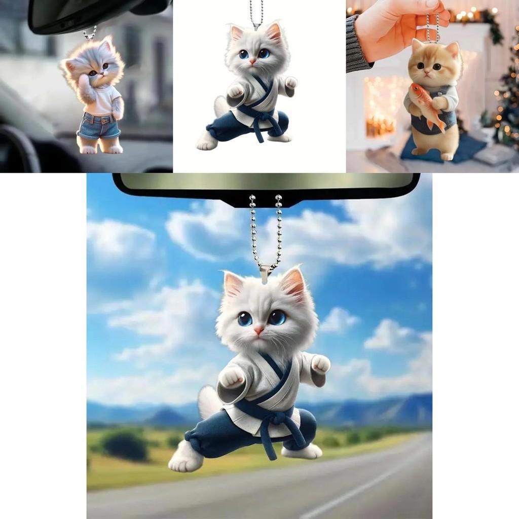 Cat Car Acrylic Keychain Ornament With Simple Design For Vehicle Interior