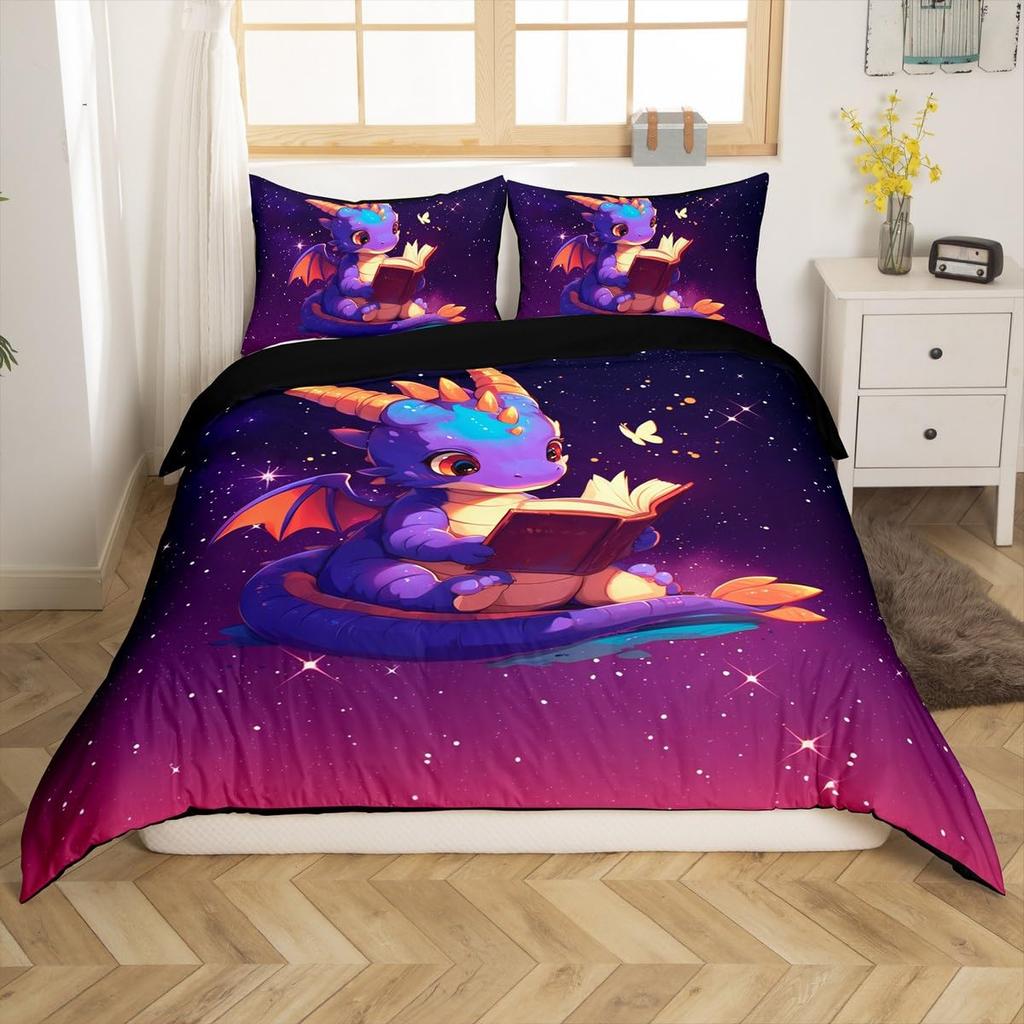 Galaxy Dragon Duvet Cover Sets For Kids Boys Girls Queen Lightweight Quilt Covers Starry Sky Jungle Animals Dragon Bedding Set