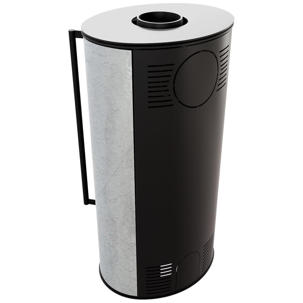 Wood Burning Steel Stove KRATKI ERIK Ø 150 5,5 kW Decorative Ceramics WHITE NATURAL Black Thermotec Self Closing Door