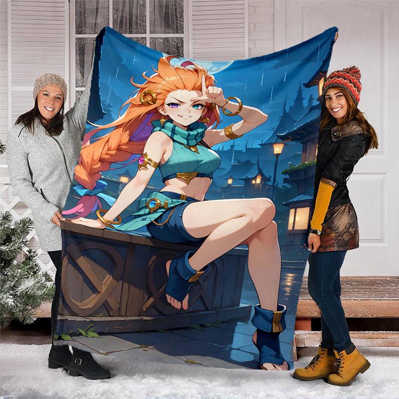 1pc Game L-Lol Theme Blanket - Digital Print, Polyester, Cozy for All Seasons, Perfect for Outdoor, and Travel