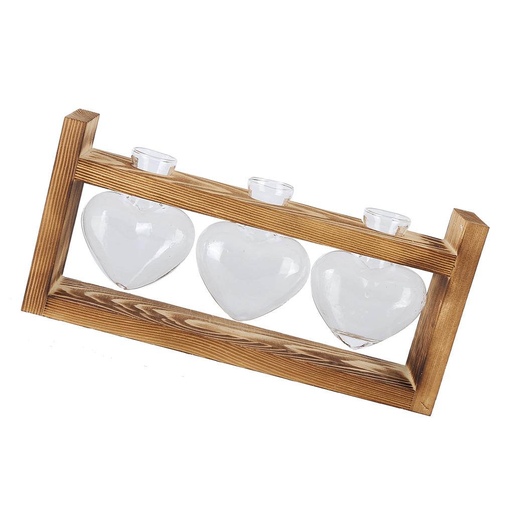 Innovative Flower Pot with Vintage Wooden Frame Transparent Tabletop Vase Home Decoration