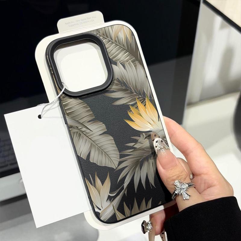 Capa de TPU Macio Para iPhone 16 16e 15 Pro Max 14 13 12 11 Folhas Secas Estampadas À Prova de Choque Silicone Macio Capa de Telefone