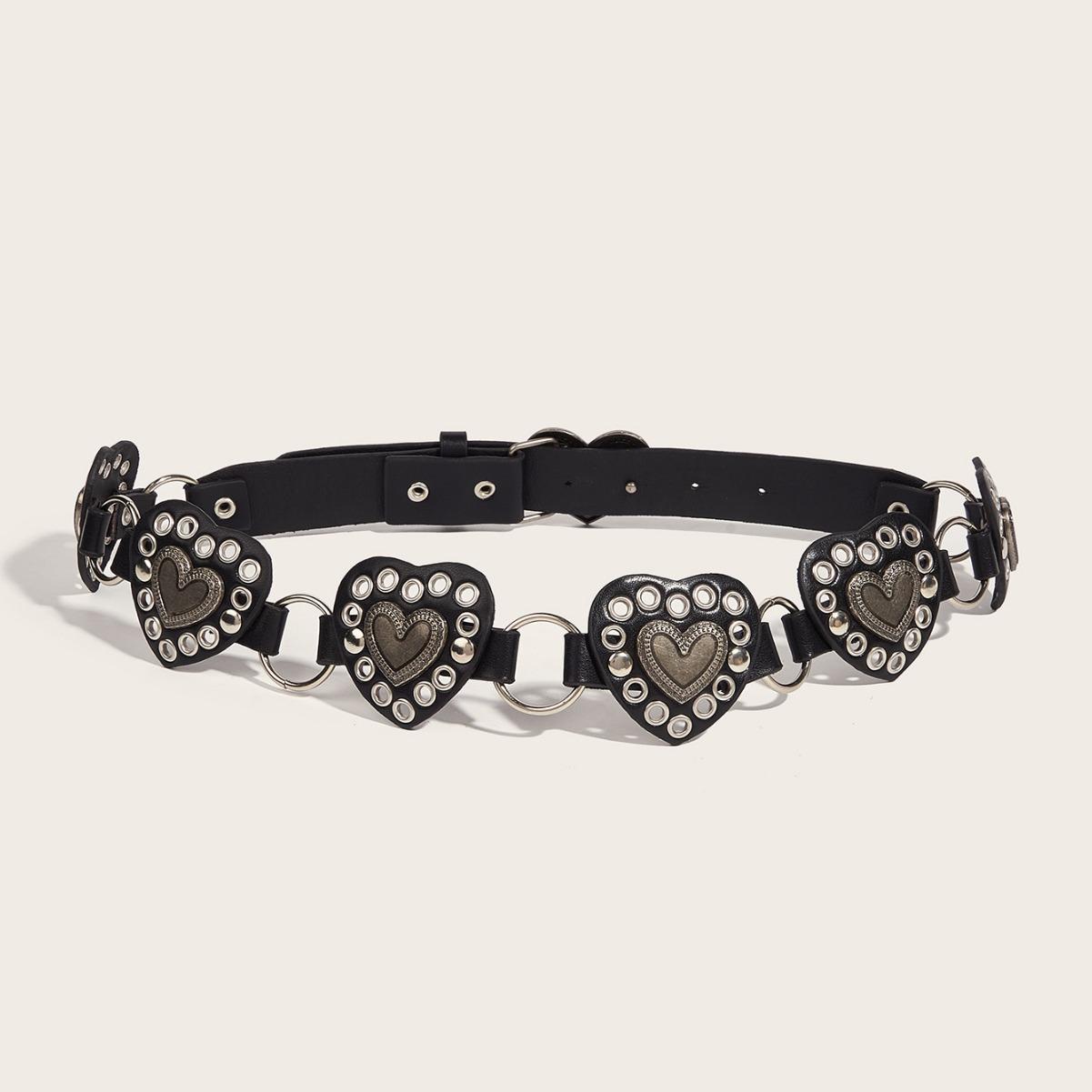 

Retro European and American Street Fashion Hollow Ring Stitching Special Belt Multifunctional Nail Bead Women s Belt 105CM чёрный