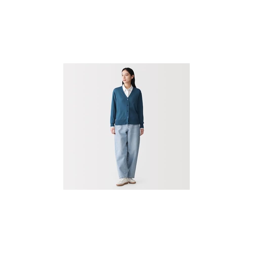 MUJI Women's UV-Cut Light Knit V-Neck Cardigan, BA1PWA6S, Smoky Blue, Size L