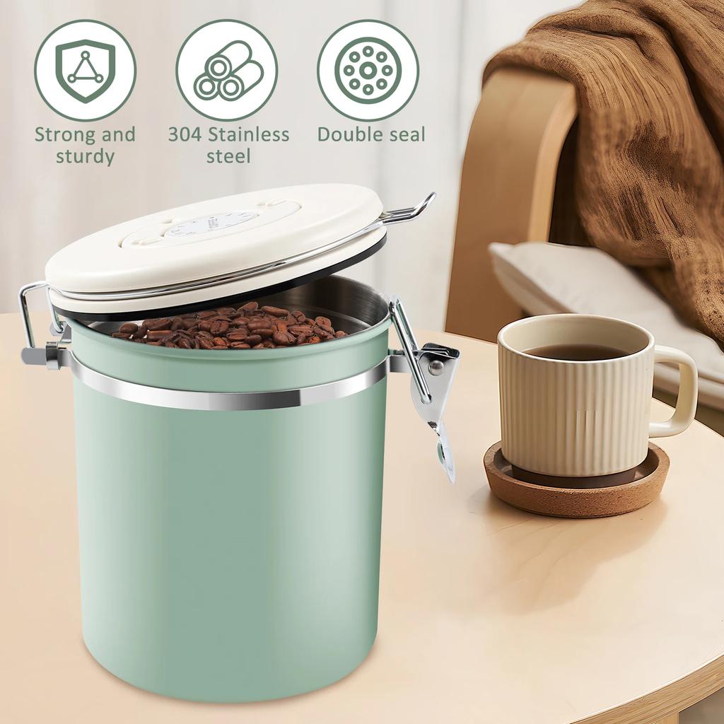 1,5L Kaffee Bohnen Vakuumversiegelter Behälter 304 Edelstahl Kaffee Aufbewahrungsdose mit Löffel für Küche Getreide Tee Nuss Organizer NEU