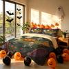 Halloween Duvet Cover Set 3Pcs Pumpkin Ghost Skeleton Graveyard Print Soft Microfiber Bedding with Pillowcases