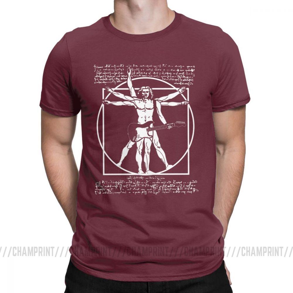 Vitruvian Man Playing The Guitar Mens T Shirt Da Vinci Guitarist Leonardo Funny Tee Shirt Cotton TShirt Gift Idea Clothes