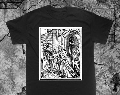 Memento Mori T-Shirt - Hans Holbein Totentanz Erinnere dich Schädel Okkult Gotisch Skelett Mittelalterlich Böse Wicca Hexerei Voodoo Siegel Sigil Ziege