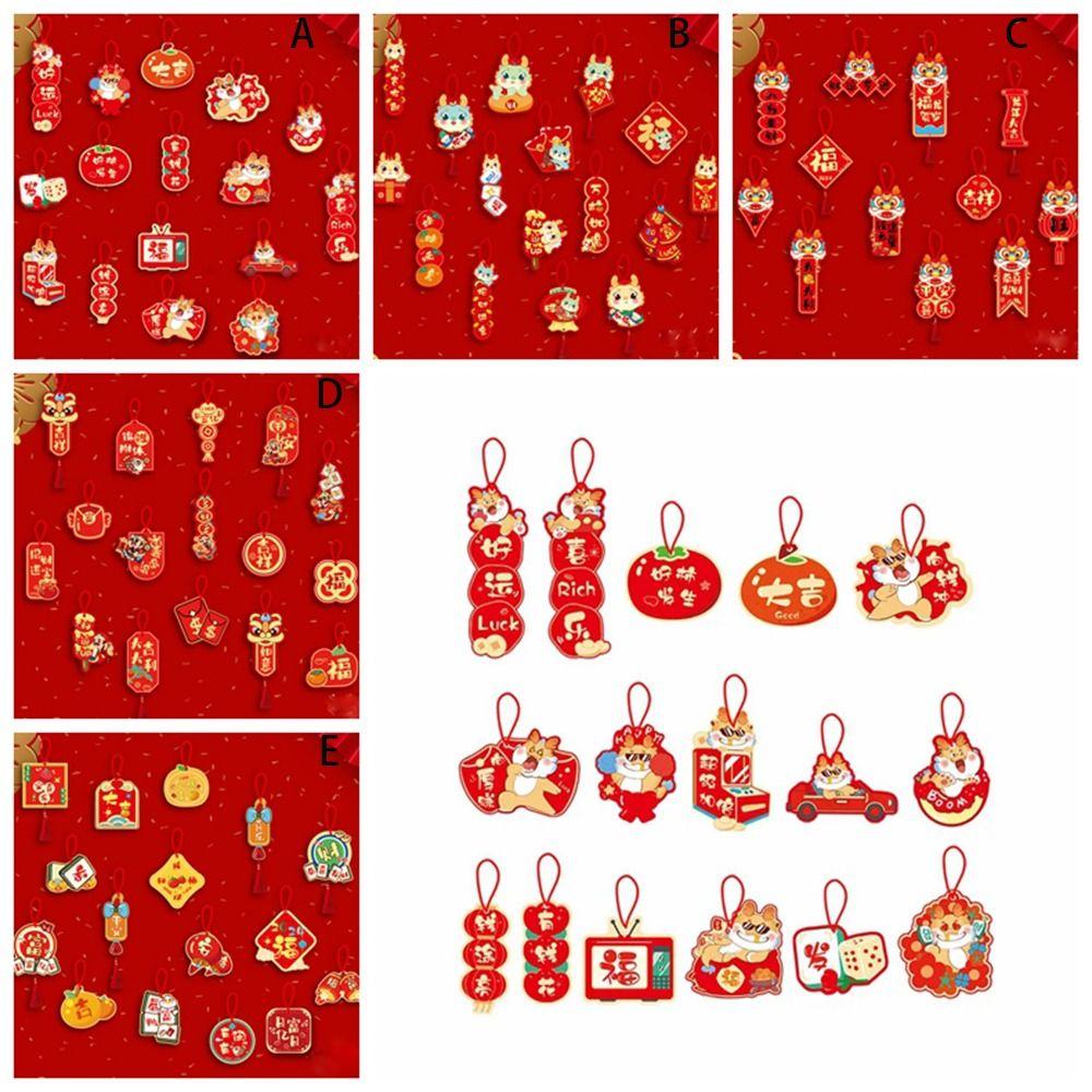 16Pcs Red Potted Plants Bonsai Pendants  Spring Festival