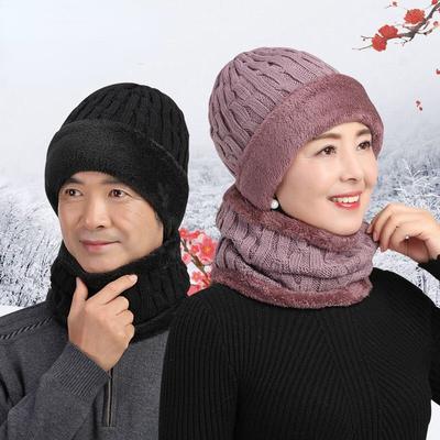 CHRLCK New Winter Knit Cap Old Men Women Warm Thickening Plus Velvet Loose Winter Hat With Scarf Winter Ski Mask Hat