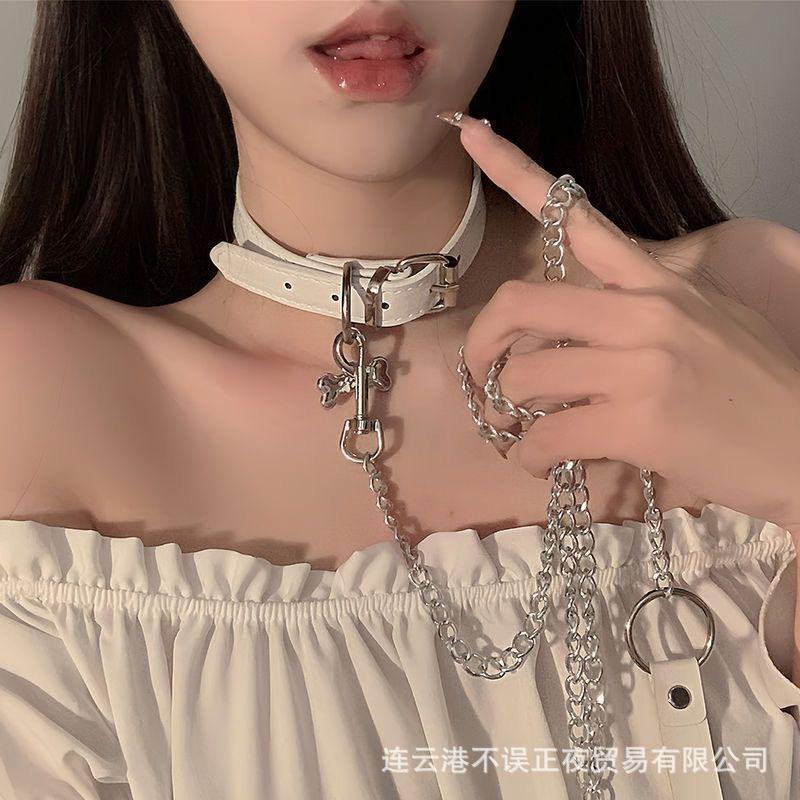 Black white dog bone y2k hottie sweet cool neck ring choker neck chain collar collarbone chain necklace female cool